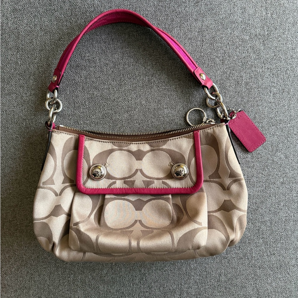 Coach Poppy khaki crossbody with pink trims
